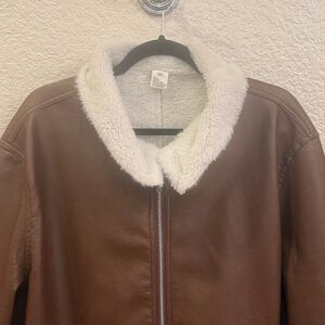Curvy Plus Size Faux Leather Brown Leather Jacket. Size 3XL